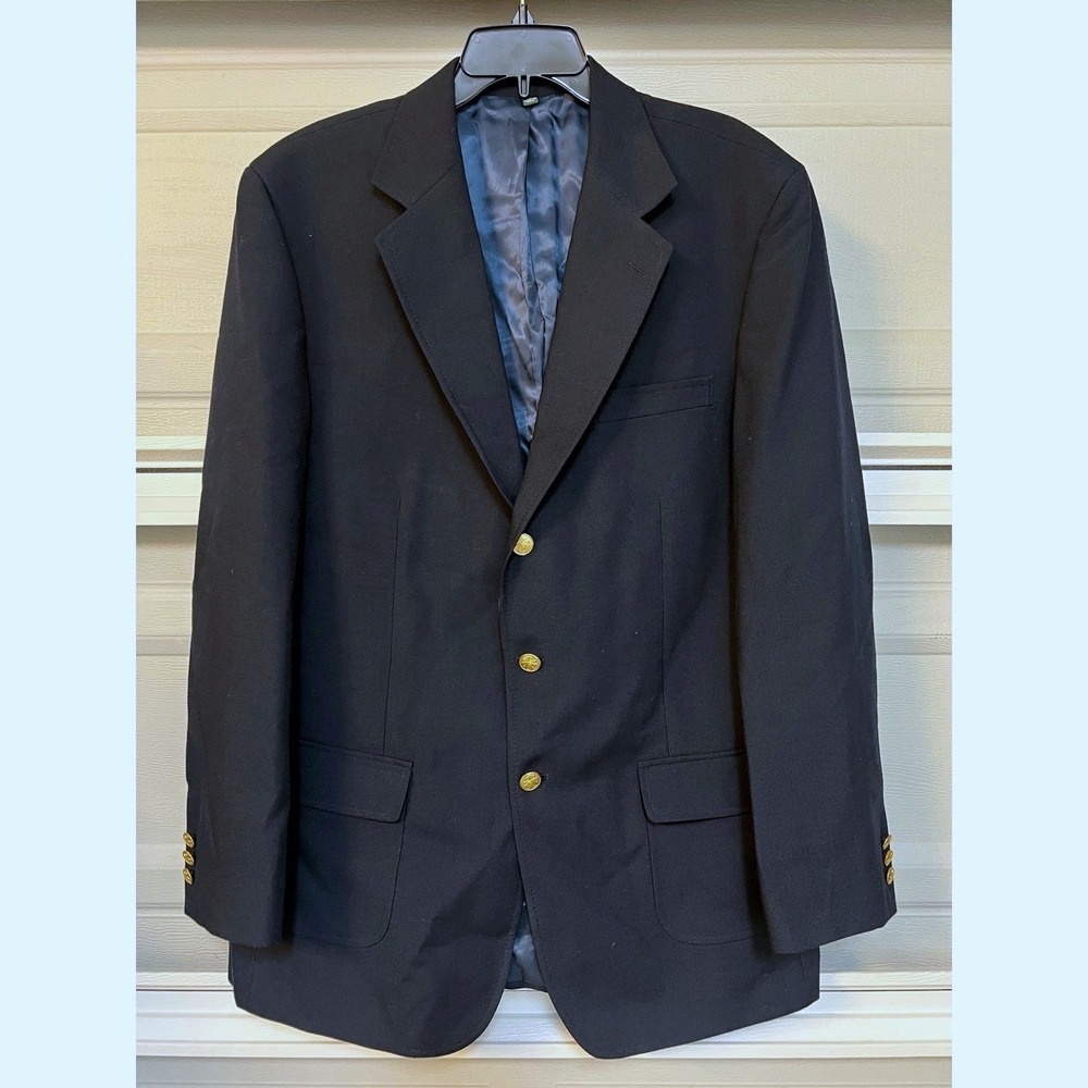 Orvis Blazer Mens 44L Traveler's Hopsack GOLD BUTTONS Wool Blend Sport Coat Navy